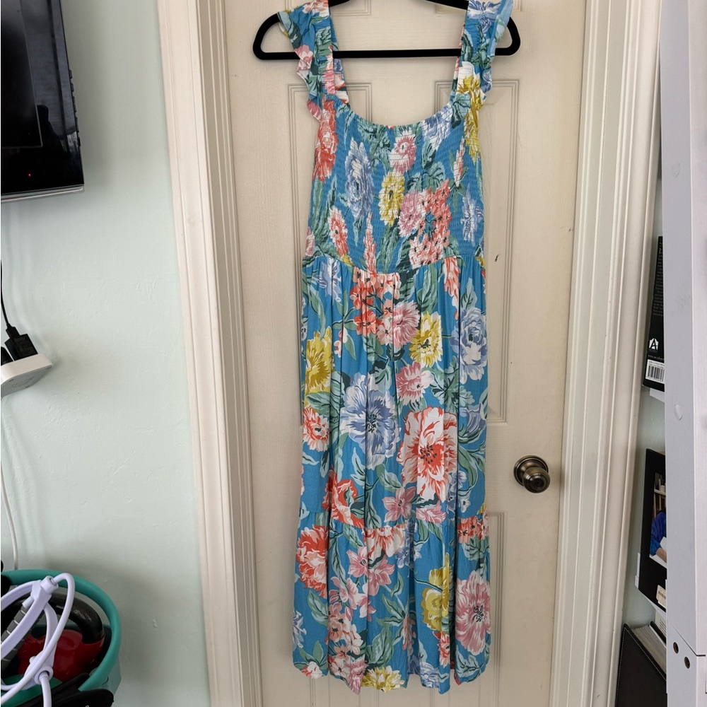 Loft Floral Blue Sleeveless Dress